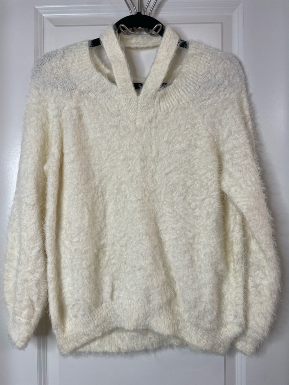 Express Cream Fuzzy halter-Neck Sweater